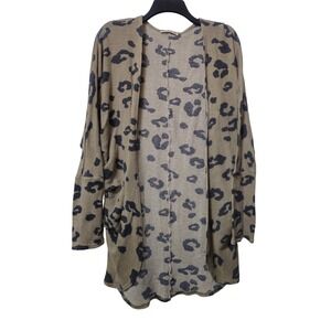 Twenty Second Leopard Print Waffle Knit Open Front Cardigan Tan Black Size M